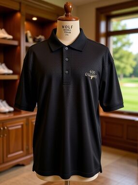 400 Golf Classic Men's Lg Black Polo Geometric Pattern Lightweight Veri Cool